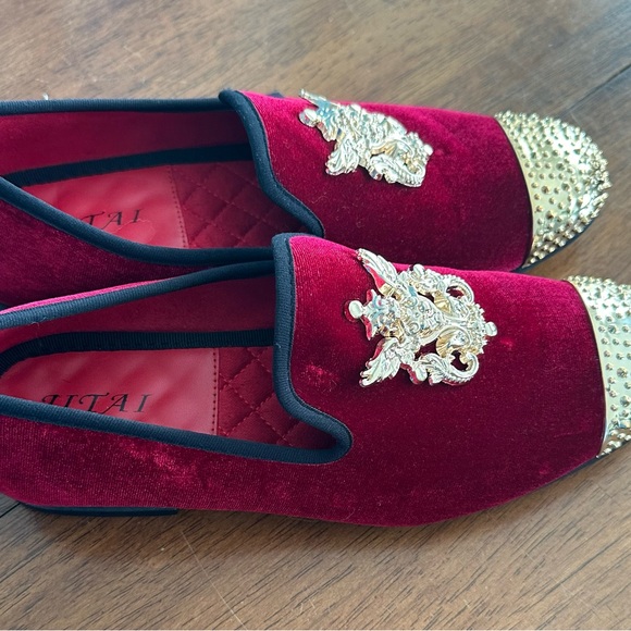 JITAI Mens Dress Tuxedo Shoes for Men Slip-on Loafers Red Gold Size 7 - Picture 7 of 11